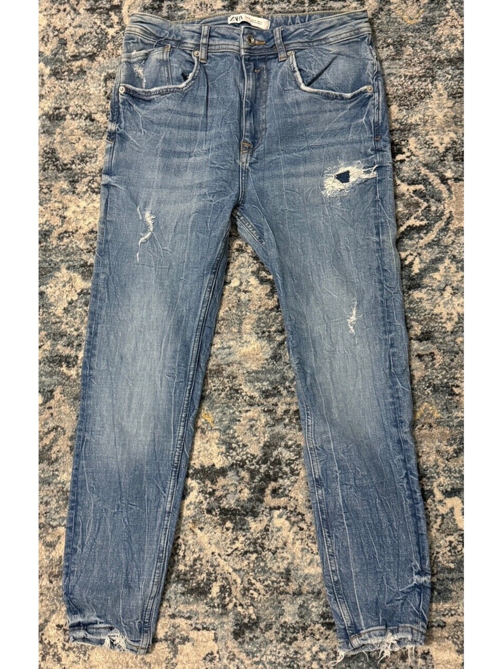 ZARA Skinny Leg Distressed Blue Denim Jeans Women's Size 31